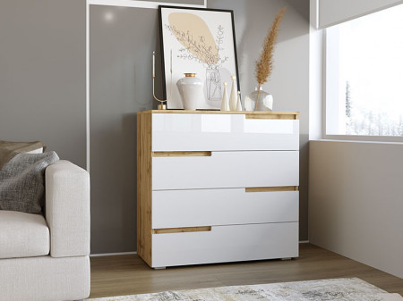 Comoda Sky 900, 4 Sertare, MDF Taho Alb lucios