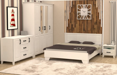 Dormitor Nordic, Dulap 4 Usi, Alb Supermat