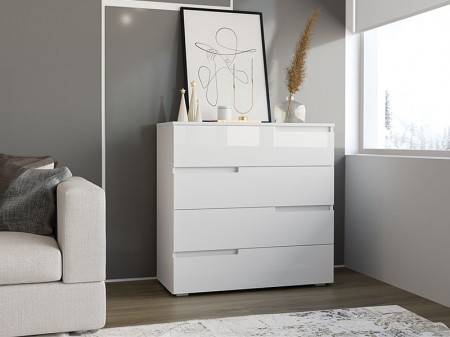 Comoda Sky 900, 4 Sertare, MDF Alb Lucios