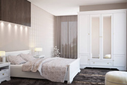 Dormitor Kleo cu Dulap 4 Usi MDF Alb