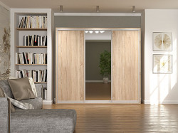 Dulap Lux 3 Usi Glisante 2 Sertare, 240X220X60 CM Sonoma/ Alb Angelique