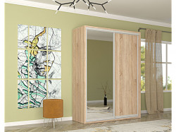 Dulap Lux 2 Usi Glisante, 2 Sertare 160x220 CM Sonoma/Alb Angelique