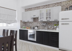 Bucatarie Alba Scandi, 260 CM, MDF Gri Inchis/ Gri Deschis corp hota si cuptor