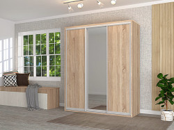 Dulap 3 Usi Glisante 2 Sertare, 180x220X60 CM, Sonoma/Alb Angelique