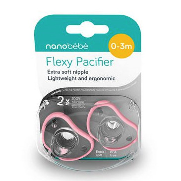 Nanobebe Suzete din silicon flexibile x 2 buc, 0-3 luni, roz