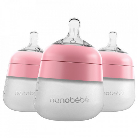 Biberon din silicon x 3 Buc, 150 ml, roz, Nanobebe
