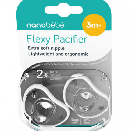 Nanobebe Suzete din silicon flexibile x 2 buc, +3 luni, alb