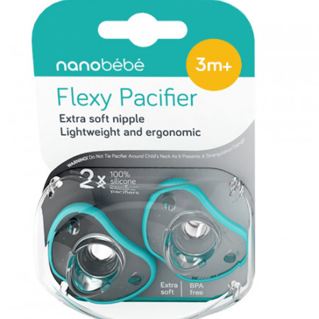 Nanobebe Suzete din silicon flexibile x 2 buc, +3luni, turcoaz