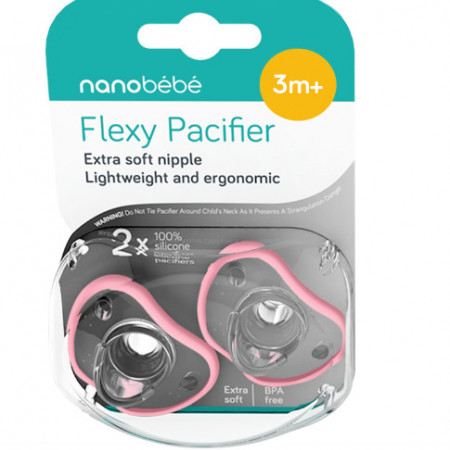 Nanobebe Suzete din silicon flexibile x 2 buc, +3 luni, roz