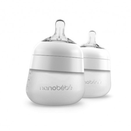 Biberon din silicon x 2 Buc, 150 ml, alb, Nanobebe