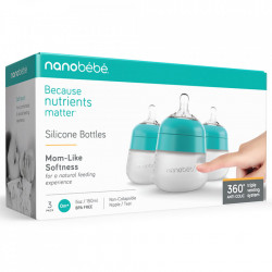 Biberon din silicon x 3 Buc, 150 ml, turcoaz, Nanobebe