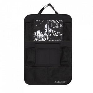 Organizator Lucruri Montat pe Scaun Auto, Compatibil cu Orice Masina, Suport de Tableta si Sticle , Negru