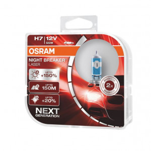 Set becuri auto 12V cu halogen Osram H7 Night Breaker Laser +150%, 55W