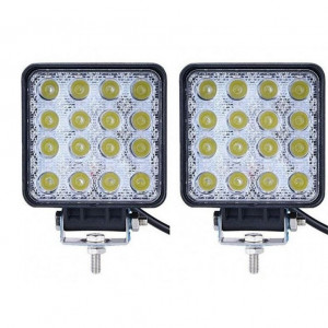 Set 2 x Proiector LED auto offroad 48W 12V-24V, 3520 lumeni, patrat