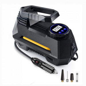 Compresor Auto 12V Dc-150 Psi, Putere nominala 120W, Manometru Digital,3 adaptoare valva incluse, Lanterna Led de urgenta, Silver
