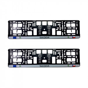 Set 2 x Suport numar inmatriculare slim, pentru SKODA dimensiune standard, potrivire perfecta, plastic flexibil