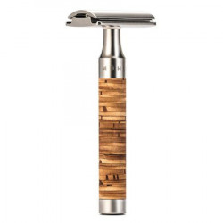 Aparat de ras clasic Safety Razor cu piaptan inchis si maner din otel si scoarta de mesteacan Muehle Rocca R95