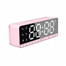 Ceas digital de birou, cu alarmă, Bluetooth - roz, PMHOLM13893