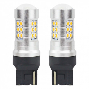 Set becuri auto cu LED CANBUS, 3030, 24SMD, compatibil T20, 7440, WY21W, Portocaliu, 12V / 24V, destinat competitiilor auto sau off-road