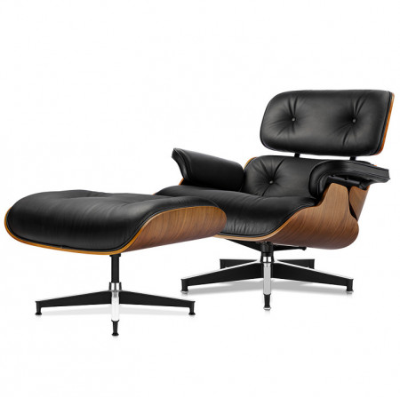 Fotoliu Eames Lounge Chair  cu Otoman furnir nuc piele marime XL pret redus