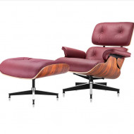 Fotoliu Eames Lounge cu Otoman Furnir Trandafir Piele Burgundy