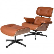 Fotoliu High-End Eames Lounge Chair cu Otoman furnir nuc piele maro