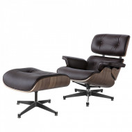 Fotoliu Eames Lounge Chair cu Otoman furnir nuc piele maro