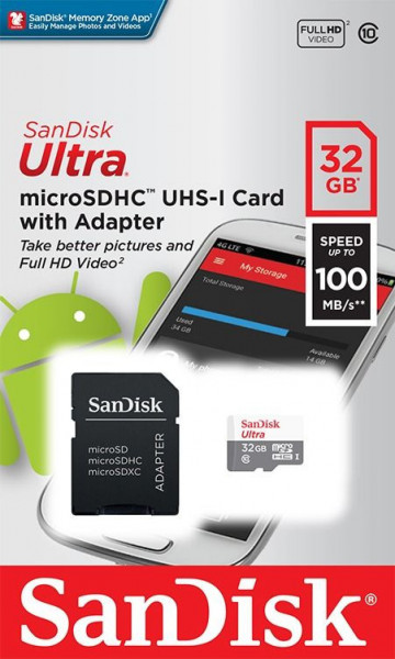 Card de memorie SanDisk Micro SD Ultra, 32GB, Class 10, 100MB/s + Adaptor