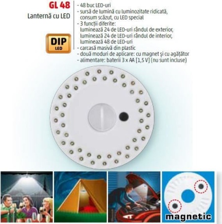 Lanternă cu LED-uri, magnetic GL 48