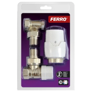 Set robinet colt pentru radiator + cap termostat Ferro ZTM21, 1/2 x 1/2