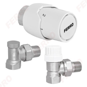 Set robinet colt pentru radiator + cap termostat Ferro ZTM21, 1/2 x 1/2
