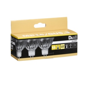 Set 3 becuri halogen, MR16, 50W, 3000K, model reflector • Diall