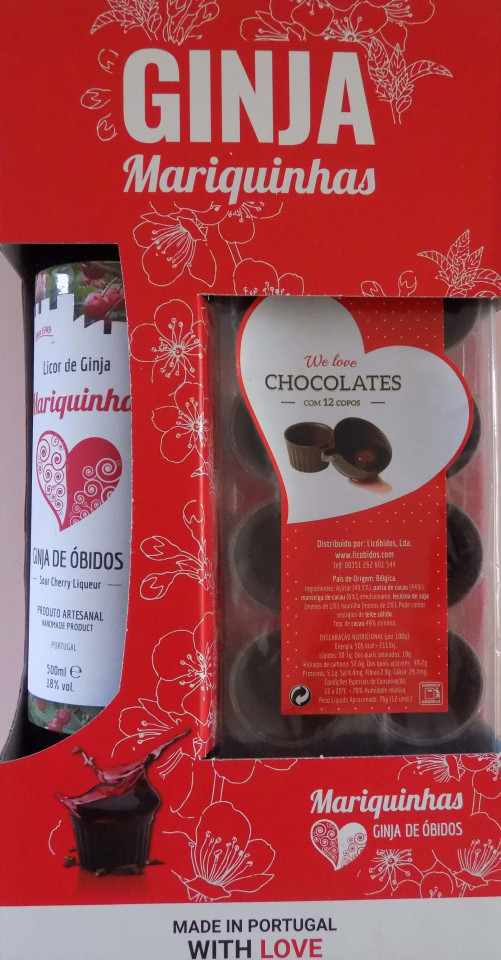 Ginja de Obidos et verres en chocolat - Liqueur de cerise griotte du  Portugal 18% - Mariquinhas