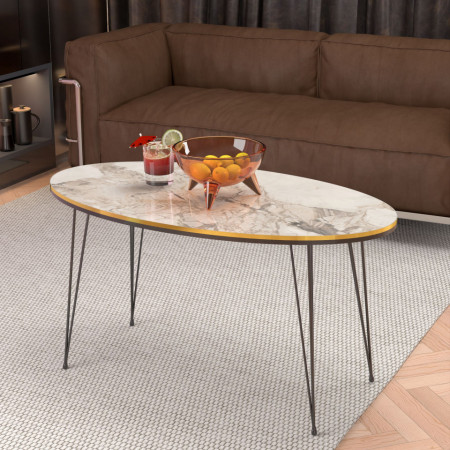 MCN4 - Masuta de cafea ovala, 90 cm - Alb-Negru