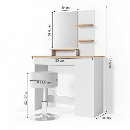 SEA293 - Set Masa toaleta, 90 cm, cosmetica machiaj oglinda cu sau fara LED, masuta vanity, cu sau fara scaunel - Alb-Maro