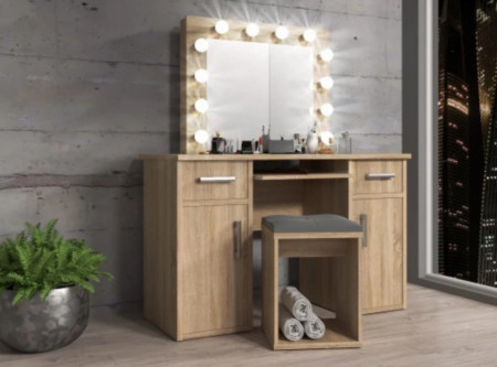 SEA507 - Set Masa toaleta cosmetica 120 cm machiaj oglinda masuta vanity, oglinda cu LED-uri - Alb sau Maro