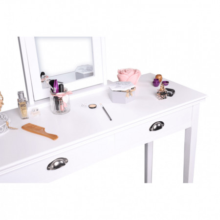 SEA606 - Set Masa toaleta, 100 cm, consola cosmetica machiaj masuta vanity make-up cu oglinda si scaun tapitat- Alb