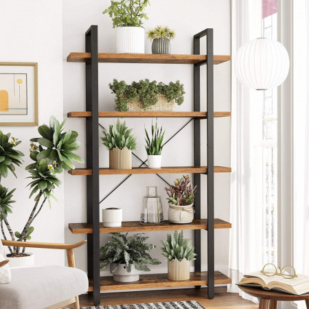 RAI31 - Rafturi 105x33x177 cm, pentru birou, living, hol, dormitor, stil industrial - Maro