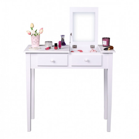 SEA602 - Set Masa toaleta, 80 cm, consola cosmetica machiaj masuta vanity make-up cu oglinda rabatabila - Alb