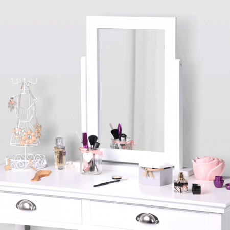 SEA606 - Set Masa toaleta, 100 cm, consola cosmetica machiaj masuta vanity make-up cu oglinda si scaun tapitat- Alb