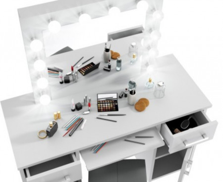 SEA507 - Set Masa toaleta cosmetica 120 cm machiaj oglinda masuta vanity, oglinda cu LED-uri - Alb sau Maro