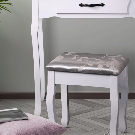 SEA607 - Set Masa toaleta, 72 cm, consola cosmetica machiaj masuta vanity make-up cu oglinda si scaun tapitat- Alb