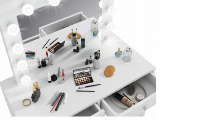 SEA504 - Set Masa toaleta cosmetica machiaj oglinda masuta vanity, oglinda cu LED-uri - Alb, Maro sau Negru