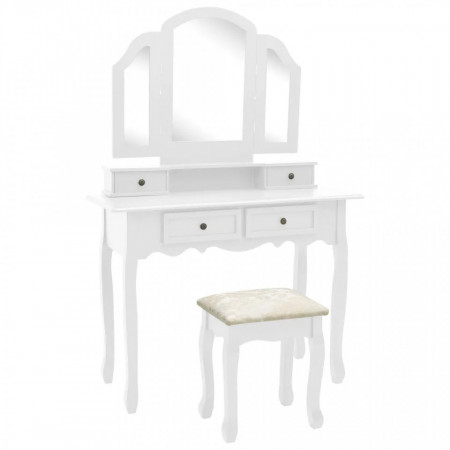SEA69 - Set Masa toaleta, 100 cm, cosmetica machiaj cu oglinda si scaun, masuta vanity - Alb