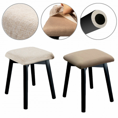 SEN232 - Set Masa toaleta, 80 cm, cosmetica machiaj, masuta vanity, birou, masuta de scris, scaunel, taburet tapitat - Negru