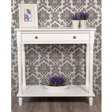 MAA213 - Masa toaleta, 80 cm, consola cosmetica machiaj masuta vanity make-up cu raft pentru hol - Alb