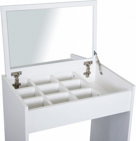 SEA292 - Set Masa toaleta, 60 cm, cosmetica machiaj, oglinda rabatabila , masuta vanity, comoda make-up, scaun tapitat - Alb