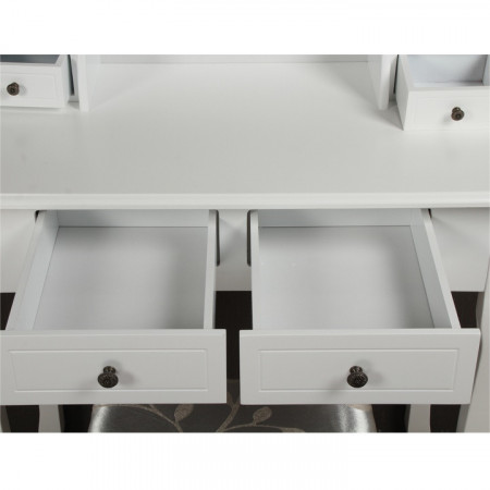 SEA601 - Set Masa toaleta, 80 cm, consola cosmetica machiaj masuta vanity make-up cu raft si scaun tapitat pentru hol - Alb