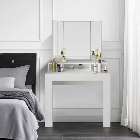 SEA82 - Set Masa toaleta, 90 cm, cosmetica, masa machiaj cu oglinda cu sau fara LED, masuta vanity - Alb