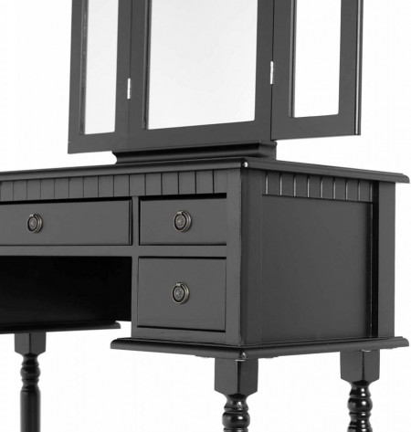 SEN124 - Set Masa toaleta cosmetica 85 cm machiaj masuta vanity, oglinda make-up, cosmetica cu scaun tapitat - Negru